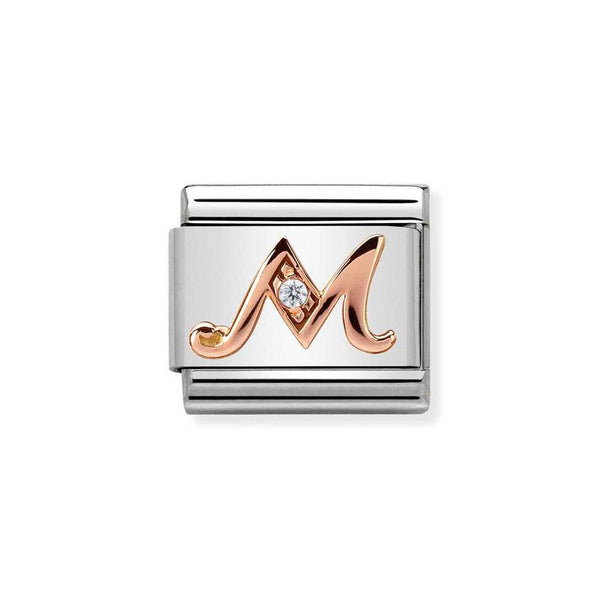 Nomination Classic Link Letter M Charm in Rose Gold with Cubic Zirconia