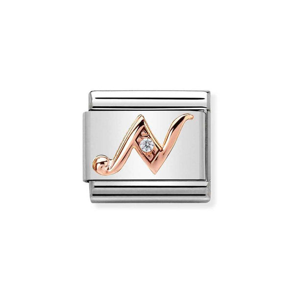 Nomination Classic Link Letter N Charm in Rose Gold with Cubic Zirconia