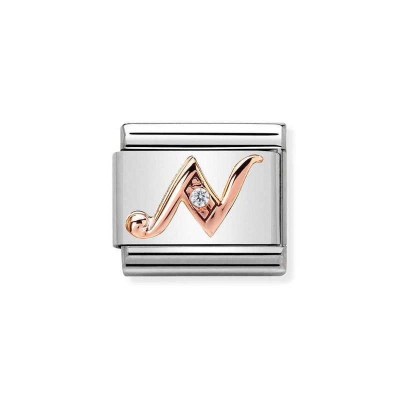 Nomination Classic Link Letter N Charm in Rose Gold with Cubic Zirconia