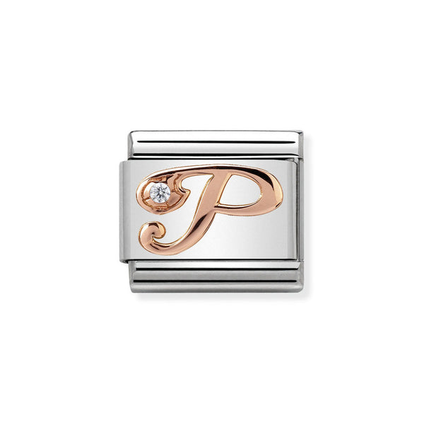 Nomination Classic Link Letter P Charm in Rose Gold with Cubic Zirconia