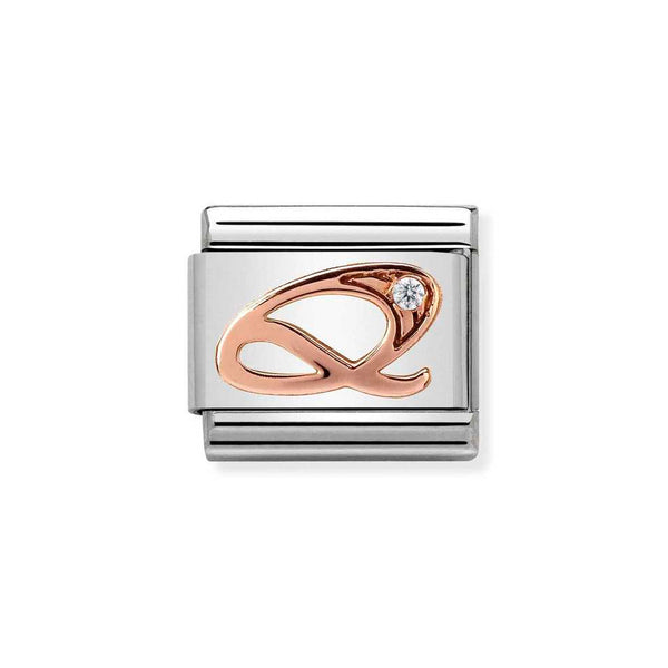 Nomination Classic Link Letter Q Charm in Rose Gold with Cubic Zirconia