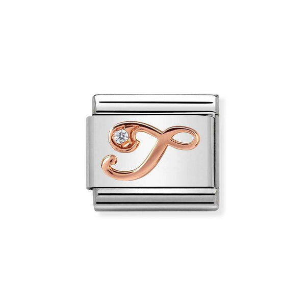 Nomination Classic Link Letter T Charm in Rose Gold with Cubic Zirconia