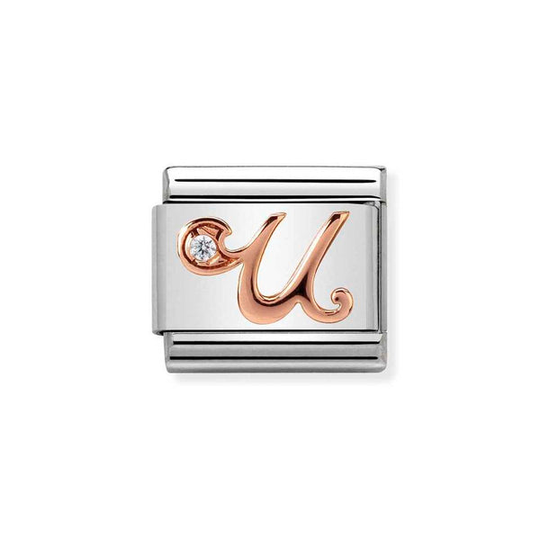Nomination Classic Link Letter U Charm in Rose Gold with Cubic Zirconia