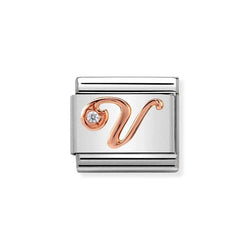 Nomination Classic Link Letter V Charm in Rose Gold with Cubic Zirconia