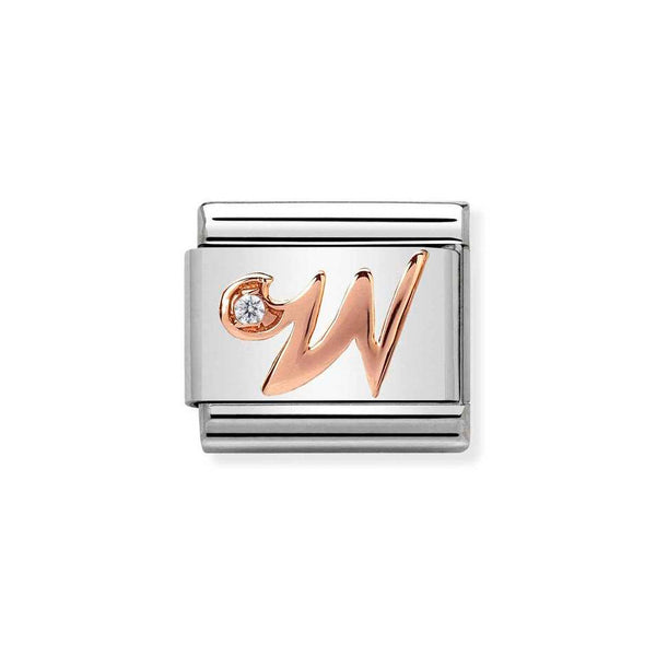 Nomination Classic Link Letter W Charm in Rose Gold with Cubic Zirconia
