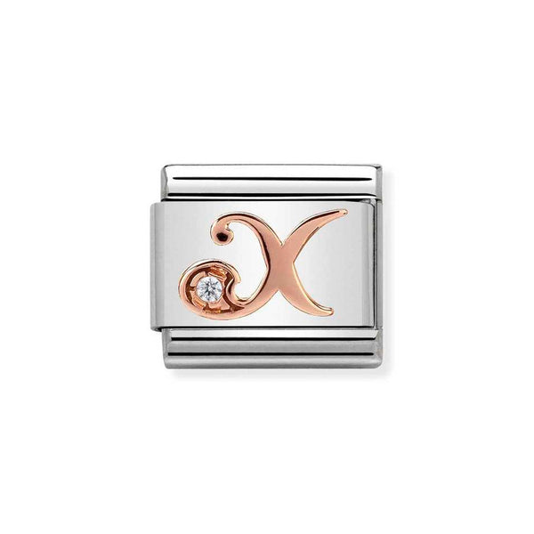 Nomination Classic Link Letter X Charm in Rose Gold with Cubic Zirconia