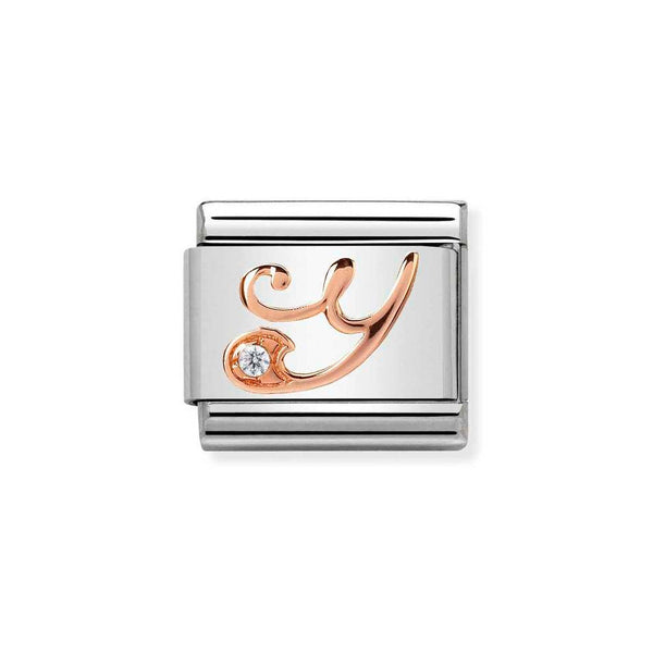 Nomination Classic Link Letter Y Charm in Rose Gold with Cubic Zirconia