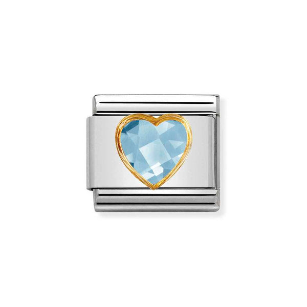 Nomination Classic Link Light Blue Faceted CZ Heart Charm in Gold