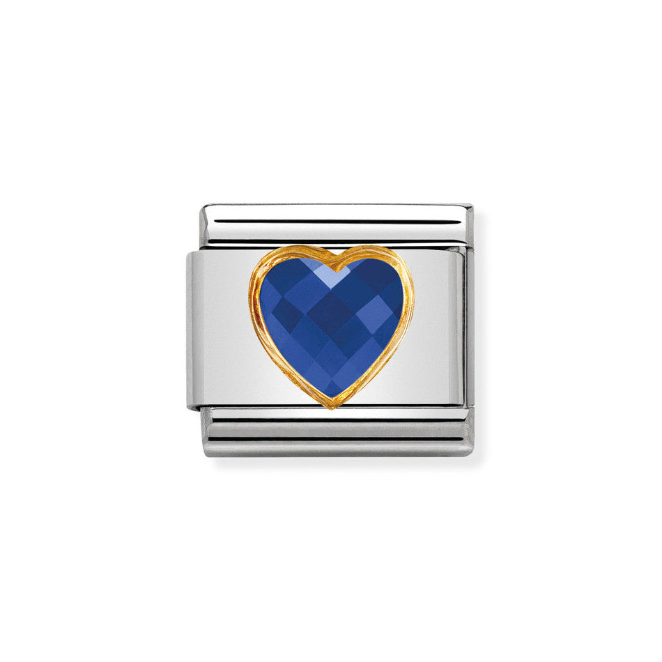 Nomination Classic Link Blue Faceted CZ Heart Charm in Gold