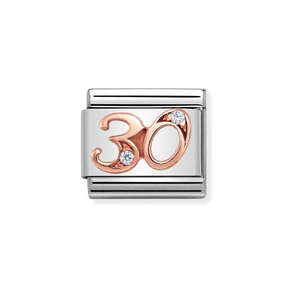Nomination Classic Link Number 30 Charm in Rose Gold with Cubic Zirconia
