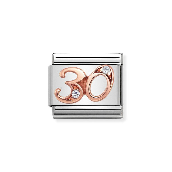 Nomination Classic Link Number 30 Charm in Rose Gold with Cubic Zirconia