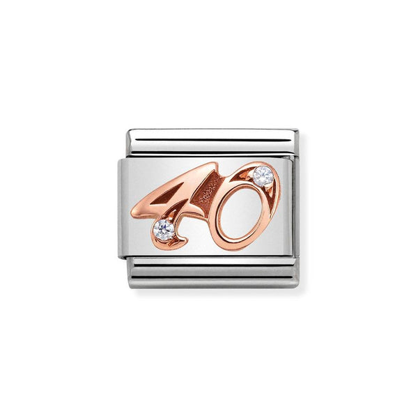 Nomination Classic Link Number 40 Charm in Rose Gold with Cubic Zirconia