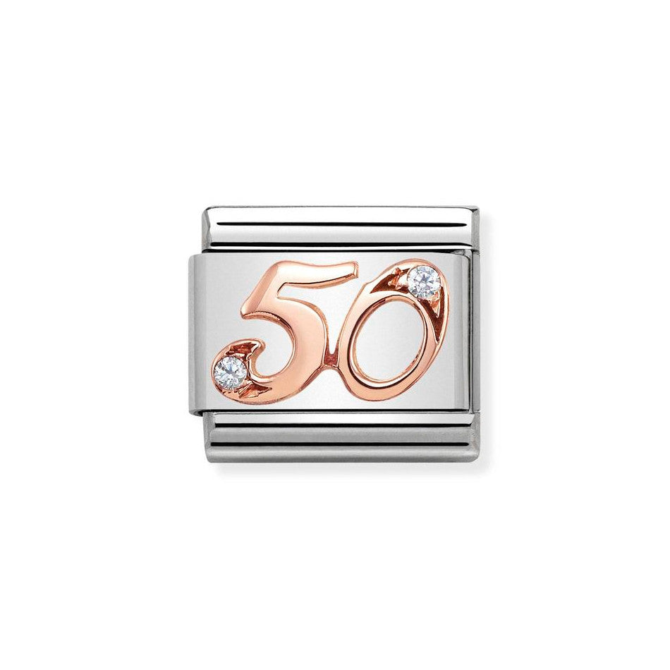 Nomination Classic Link Number 50 Charm in Rose Gold with Cubic Zirconia