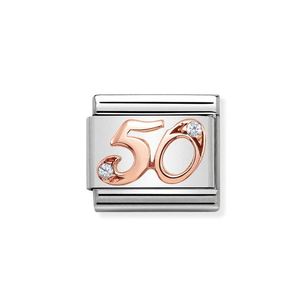Nomination Classic Link Number 50 Charm in Rose Gold with Cubic Zirconia
