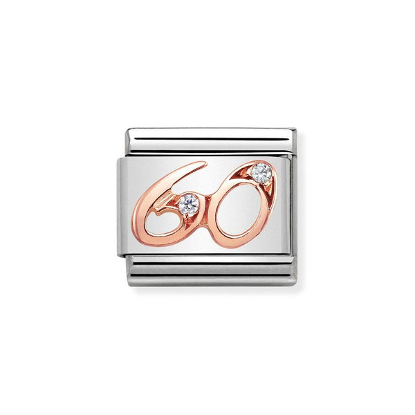 Nomination Classic Link Number 60 Charm in Rose Gold with Cubic Zirconia
