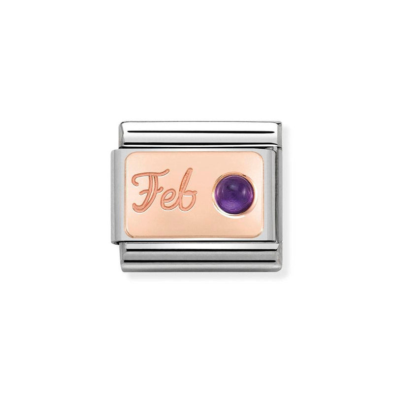Nomination Classic Link February Amethyst Charm in Rose Gold
