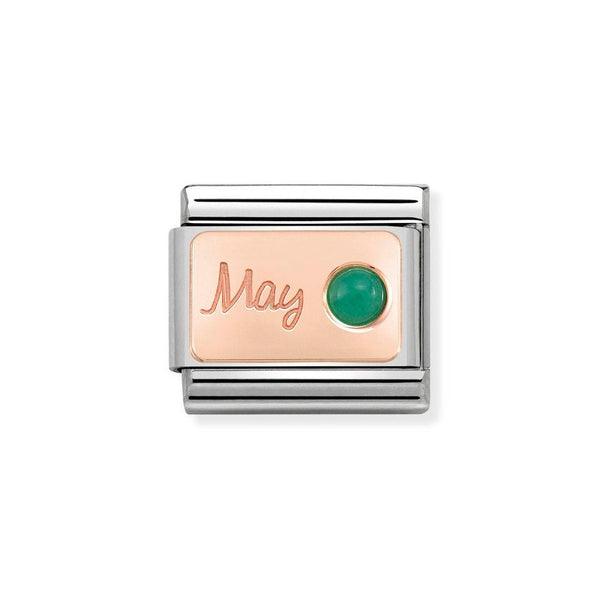 Nomination Classic Link May Emerald Charm in Rose Gold