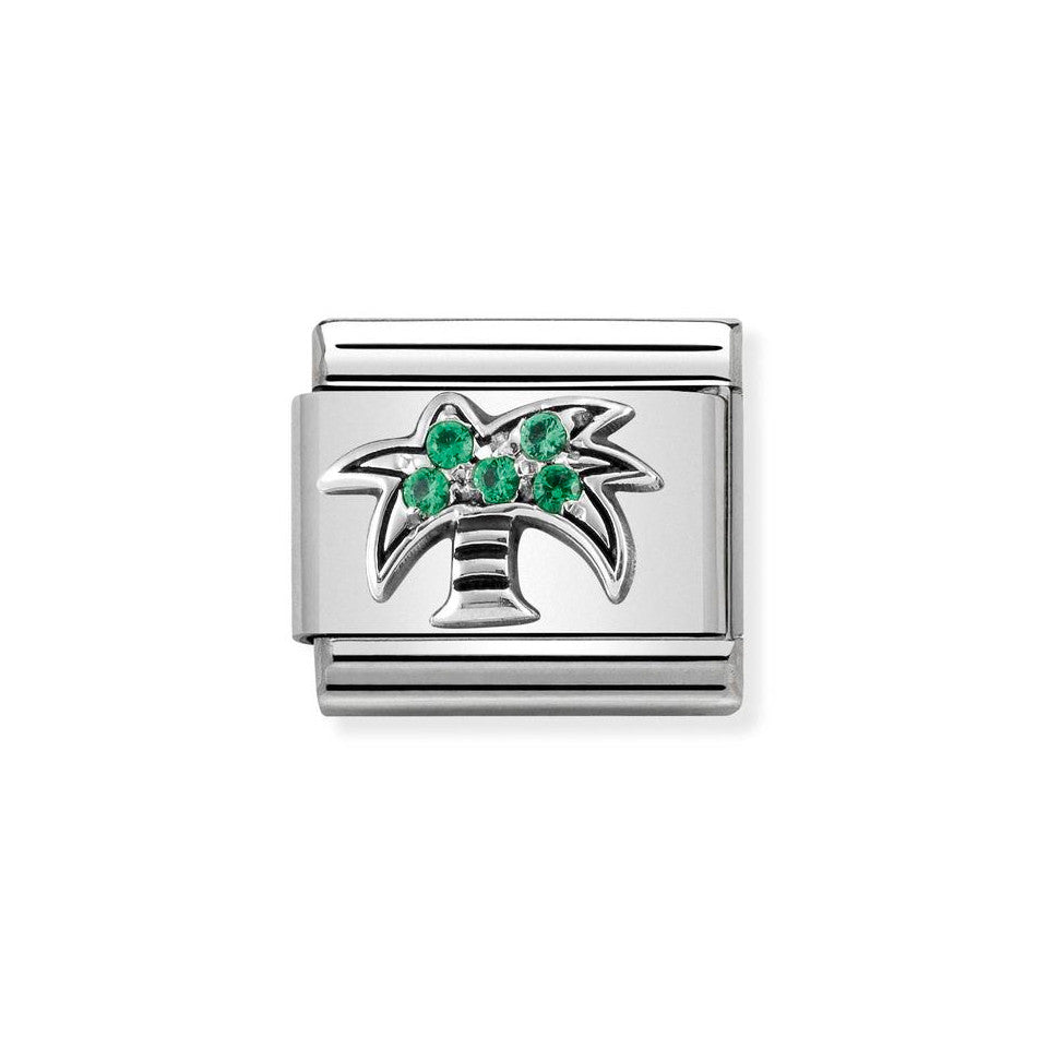 Nomination Classic Link Palm Tree with Green CZ Charm in Silver