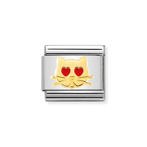 Nomination Classic Link Cat with Heart Eyes Charm in Gold