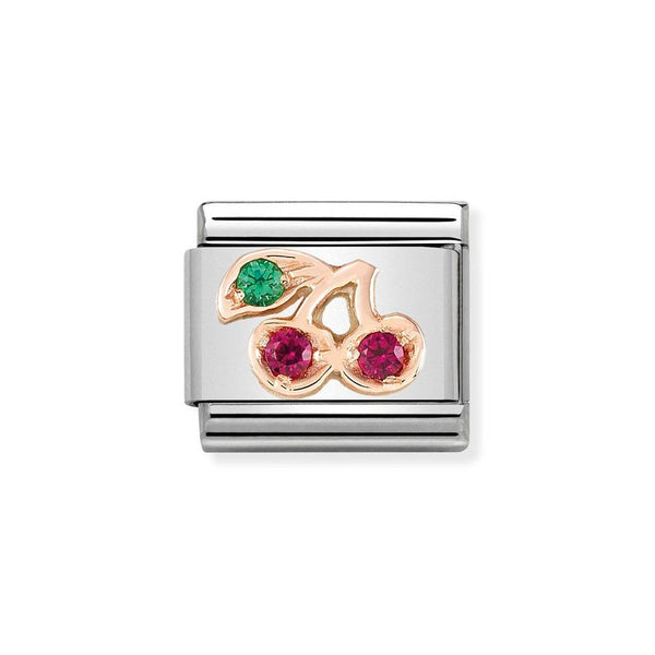 Nomination Classic Link Cherries Charm in Rose Gold with CZ