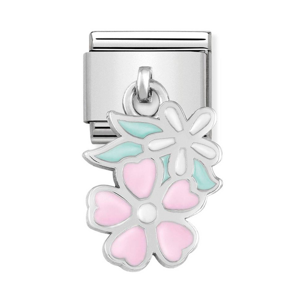 Nomination Classic Link Pendant Enamel Flowers Charm in Silver