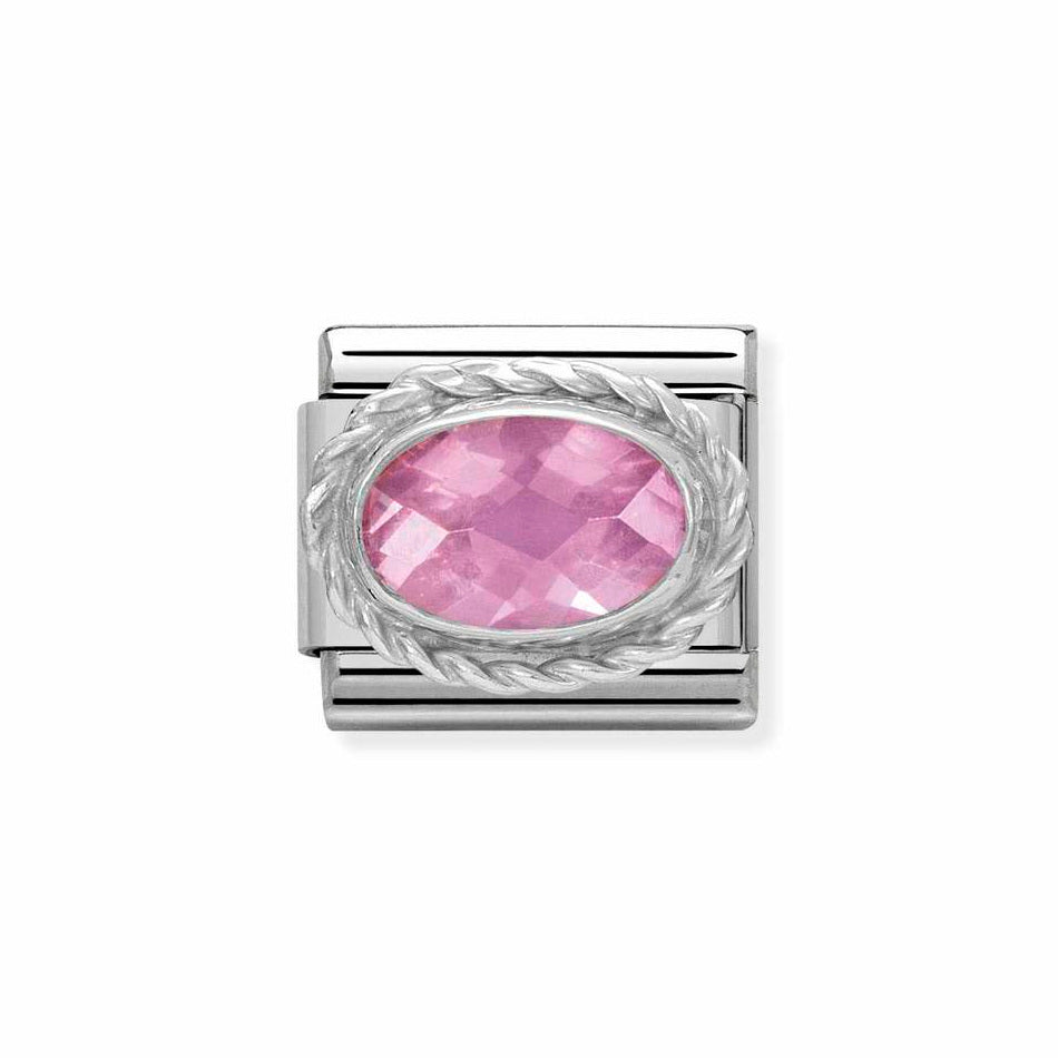 Nomination Classic Link Rich Set Faceted Pink CZ Charm in Silver