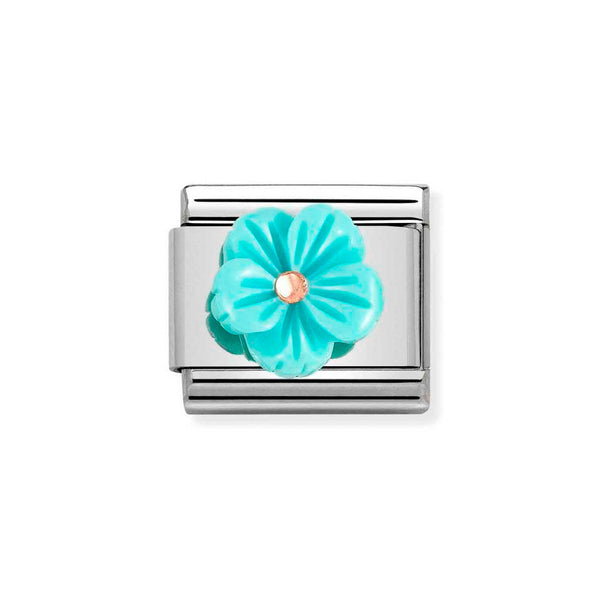 Nomination Classic Link Turquoise Mother of Pearl Flower Charm in Rose Gold