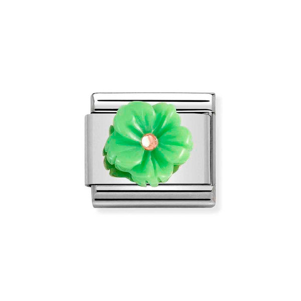 Nomination Classic Link Green Mother of Pearl Flower Charm in Rose Gold