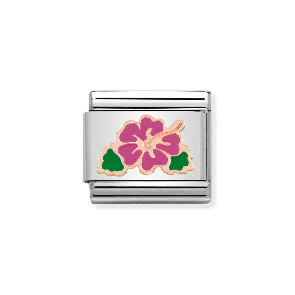 Nomination Classic Link Fuchsia Ibiscus Charm in Rose Gold