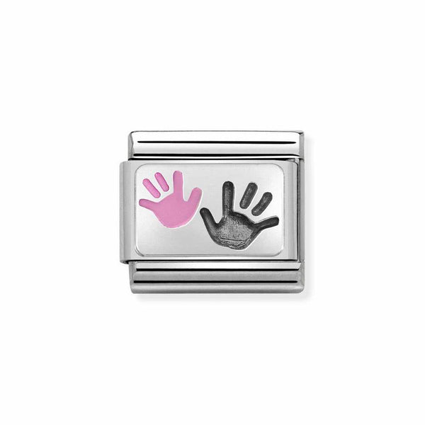 Nomination Classic Link Hands Parent & Child Pink Charm in Silver
