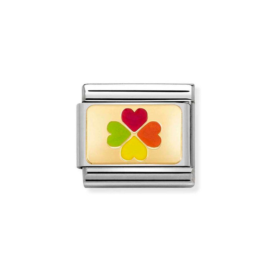 Nomination Classic Link Rainbow 4 Leaf Clover Charm in Gold