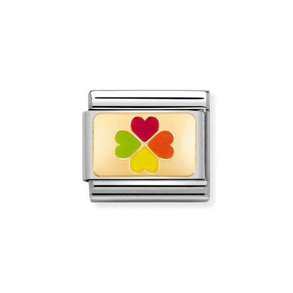 Nomination Classic Link Rainbow 4 Leaf Clover Charm in Gold