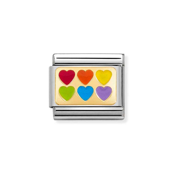 Nomination Classic Link Rainbow Hearts Charm in Gold