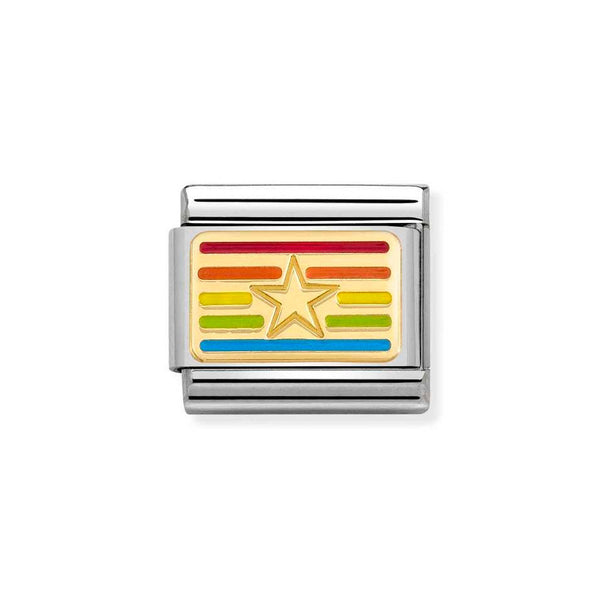 Nomination Classic Link Rainbow Star Flag Charm in Gold