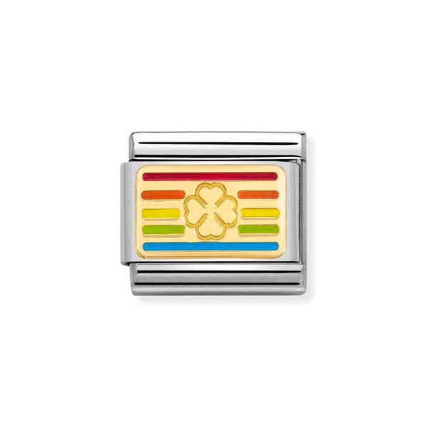 Nomination Classic Link Rainbow Clover Flag Charm in Gold