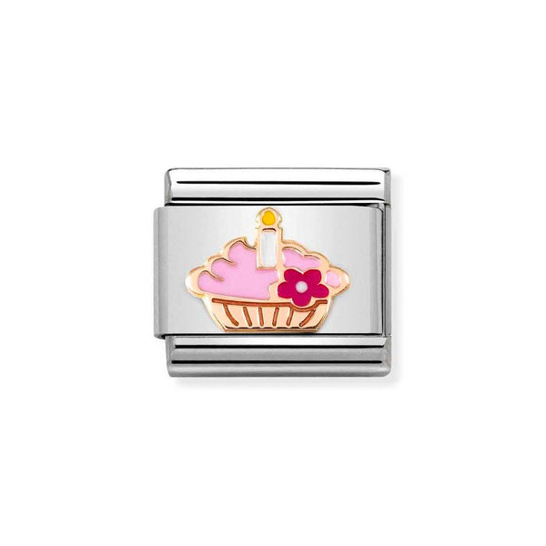 Nomination Classic Link Cupcake & Candle Charm in Rose Gold with Enamel