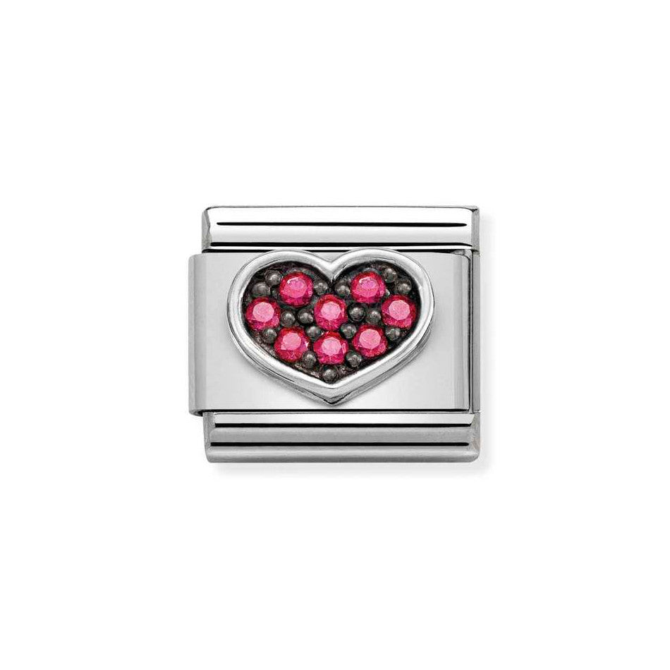 Nomination Classic Link of Fuchsia CZ Heart Charm in Silver