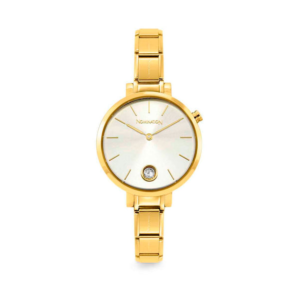 Nomination Paris Watch Silver with CZ in Yellow Gold Steel