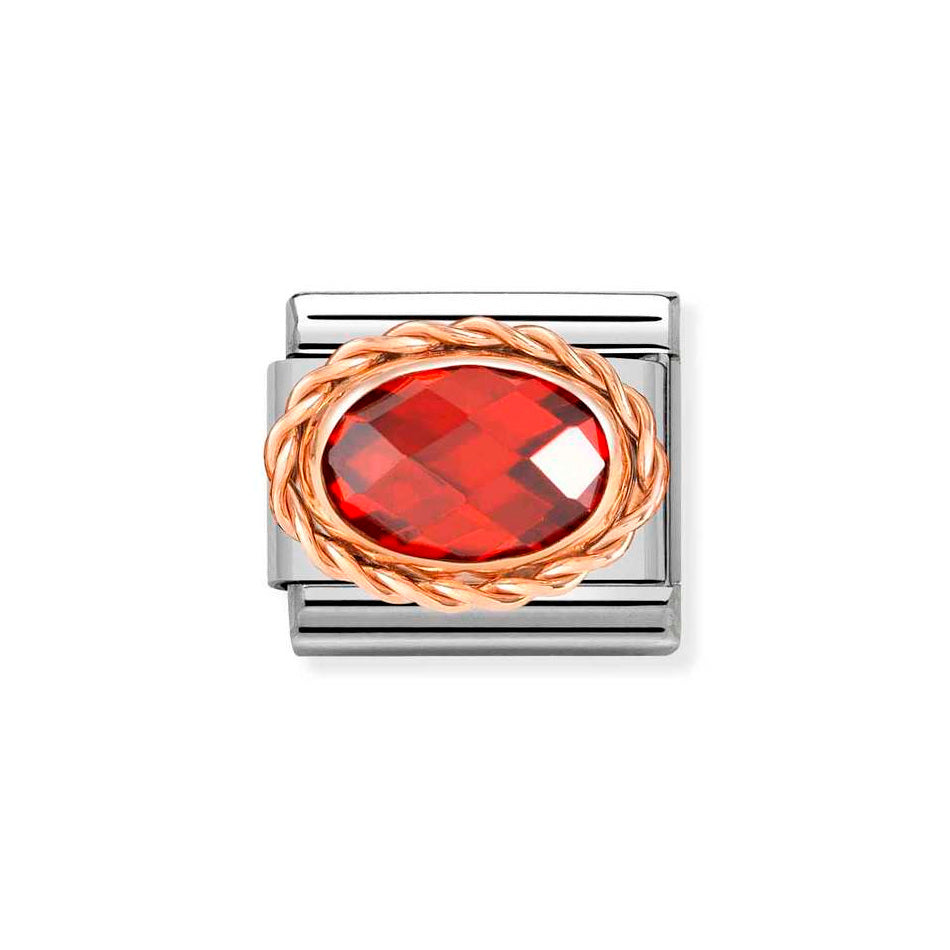 Nomination Classic Link Rich Set Red Faceted CZ Charm in Rose Gold