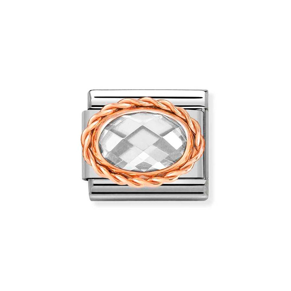 Nomination Classic Link Rich Set White Faceted CZ Charm in Rose Gold