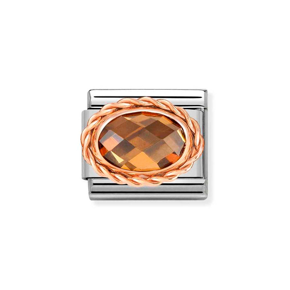 Nomination Classic Link Rich Set Smokey Faceted CZ Charm in Rose Gold