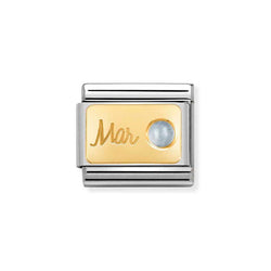 Nomination Classic Link March Aquamarine Charm in Yellow Gold