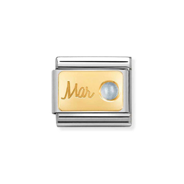 Nomination Classic Link March Aquamarine Charm in Yellow Gold