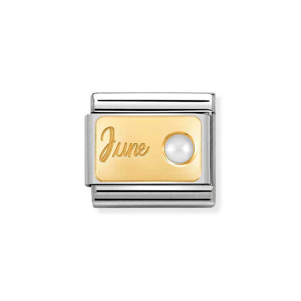 Nomination Classic Link June Pearl Charm in Yellow Gold