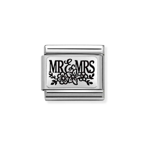 Nomination Classic Link Mr & Mrs with Flowers Charm in Silver