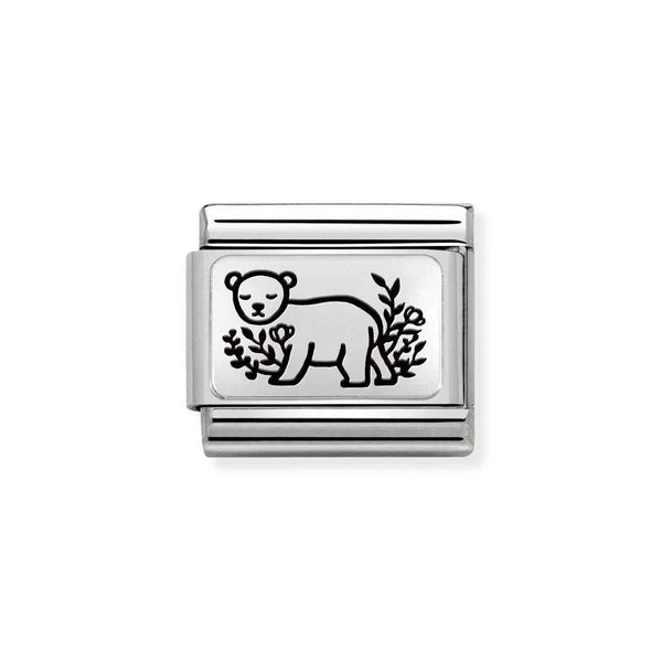 Nomination Classic Link Bear with Flowers Charm in Silver