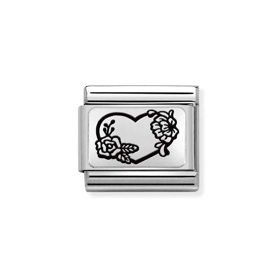 Nomination Classic Link Heart with Flowers Charm in Silver