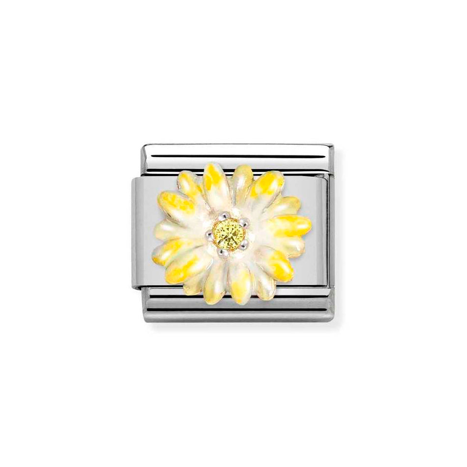 Nomination Classic Link of Yellow Flower with CZ Charm in Silver