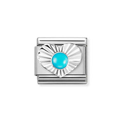Nomination Classic Link Turquoise Faceted Heart Charm in Silver