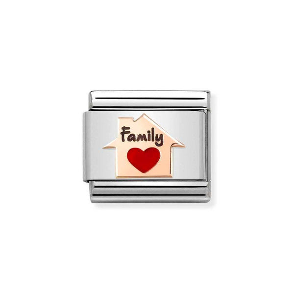 Nomination Classic Link Red Heart Family House Charm in Rose Gold